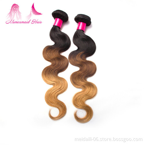 Pure Hand Made Body Wave Brazilian Sew In Human Hair Weave Ombre Hair
